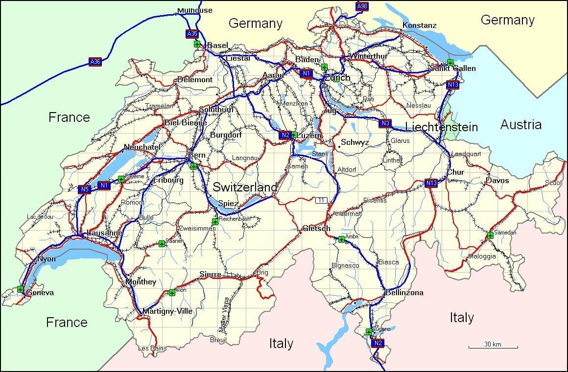 карта Швейцарії гори