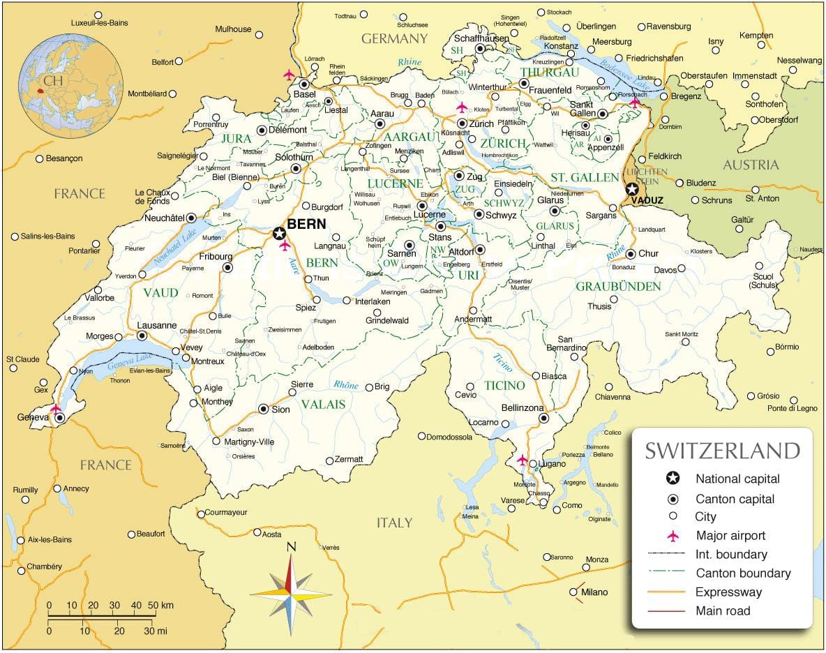карта Швейцарії
