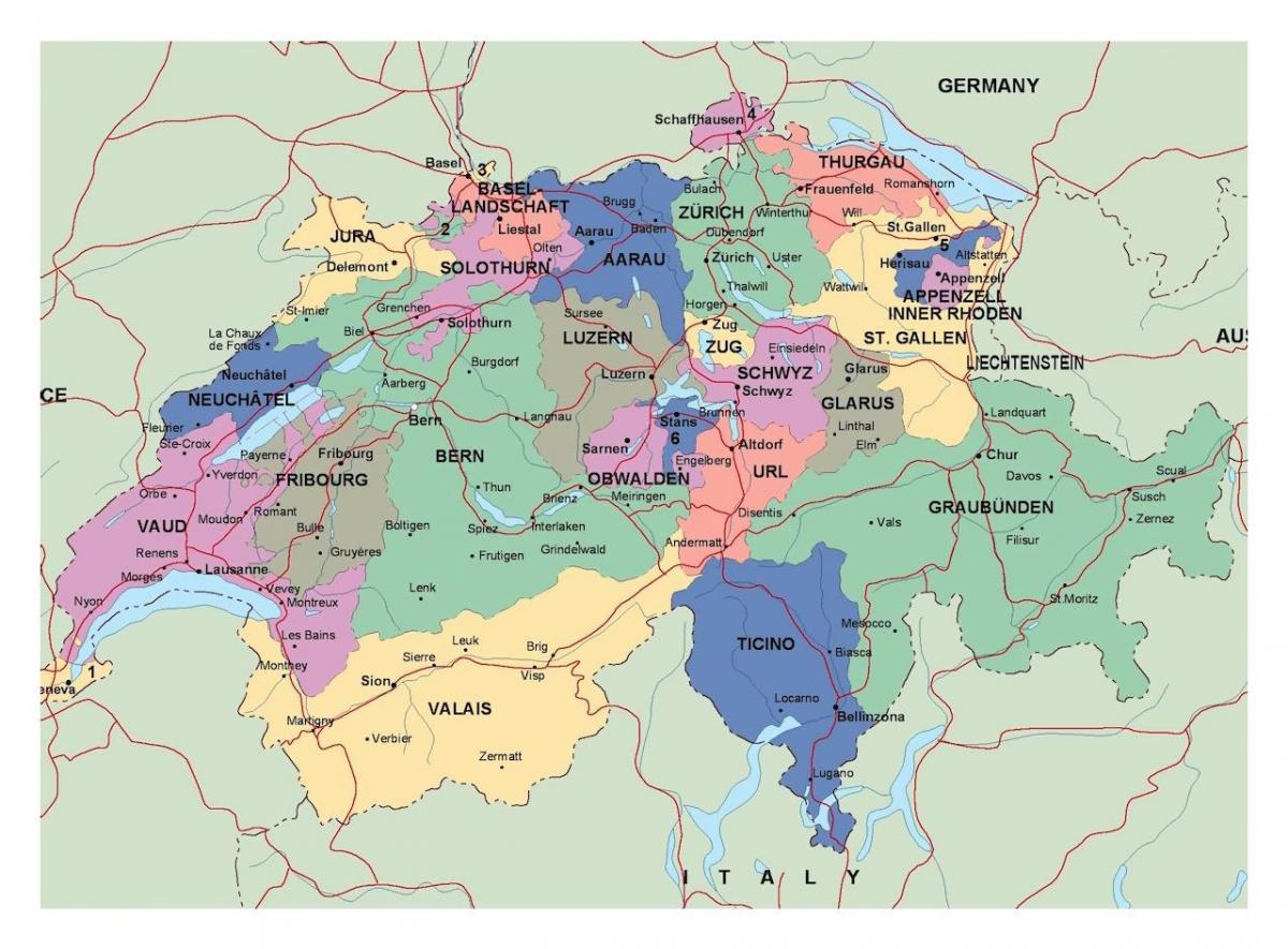 карта Швейцарії з містами