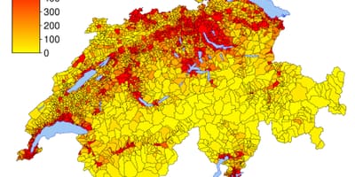 Швейцарія карта щільності населення 