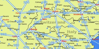 Карта Швейцарії карта з відстанями