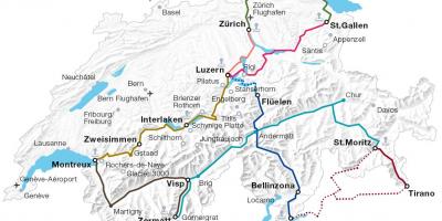 Швейцарія залізничного маршрут на карті